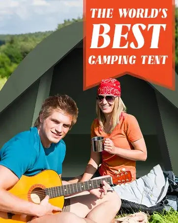 Two campers enjoying music inside the best camping tent, showcasing outdoor comfort and fun.