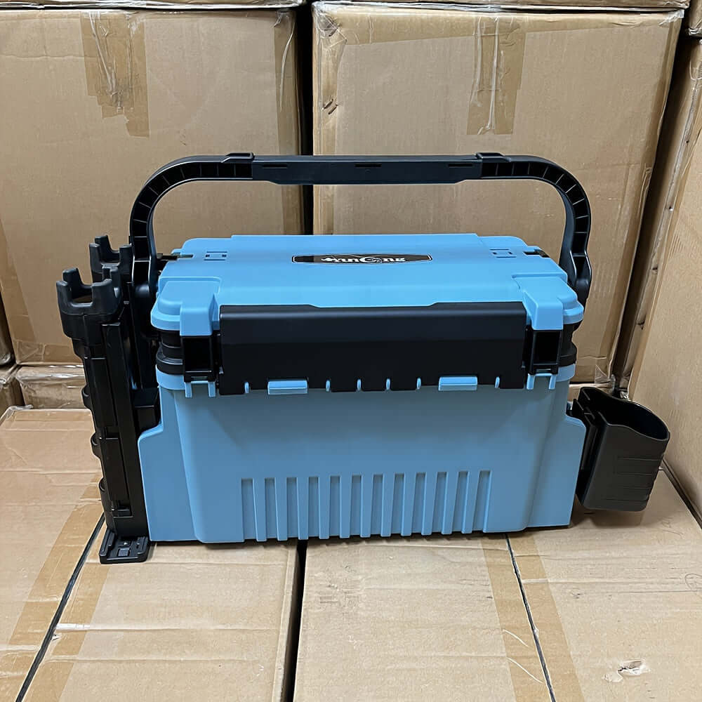 YUNCONG double-layer fishing tackle box set, waterproof ABS material, durable black fishing bag with accessories.